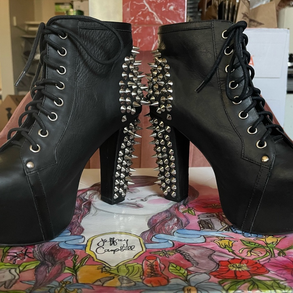 Jeffrey Campbell Black Platform Boots with Silver Studs